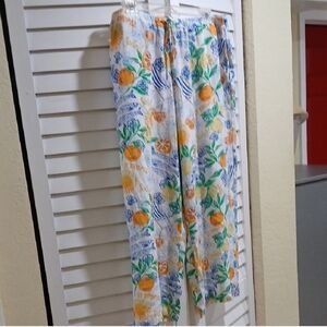 Rose & Olive Citrus Print Wide Leg Pants